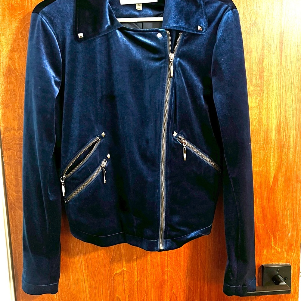 Badgley Mischka Royal Blue Velveteen Moto Jacket